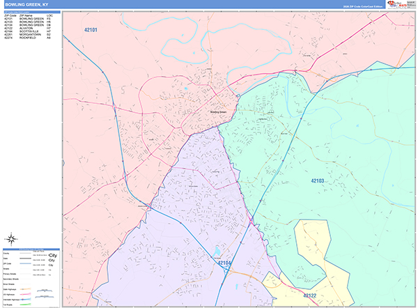 Bowling Green City Wall Map Color Cast Style